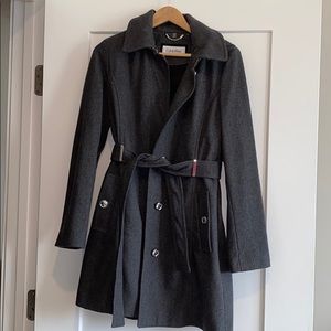 CALVIN KLEIN GREY WOOL PEACOAT MID LENGTH SMALL
